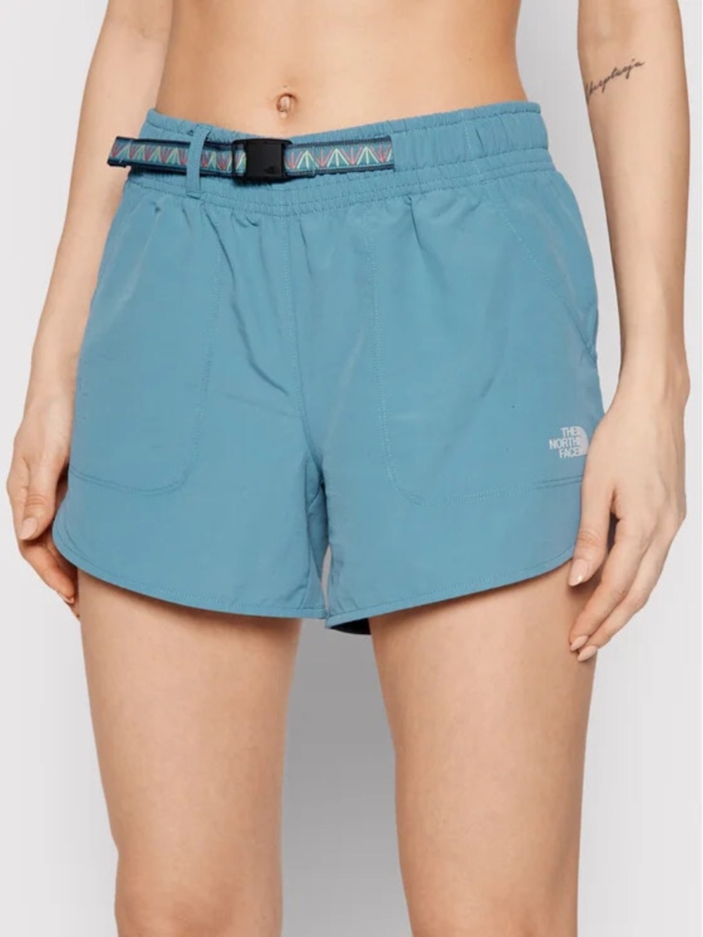The North Face Teal Athletic V Hike Shorts with Patterned Belt Size Small